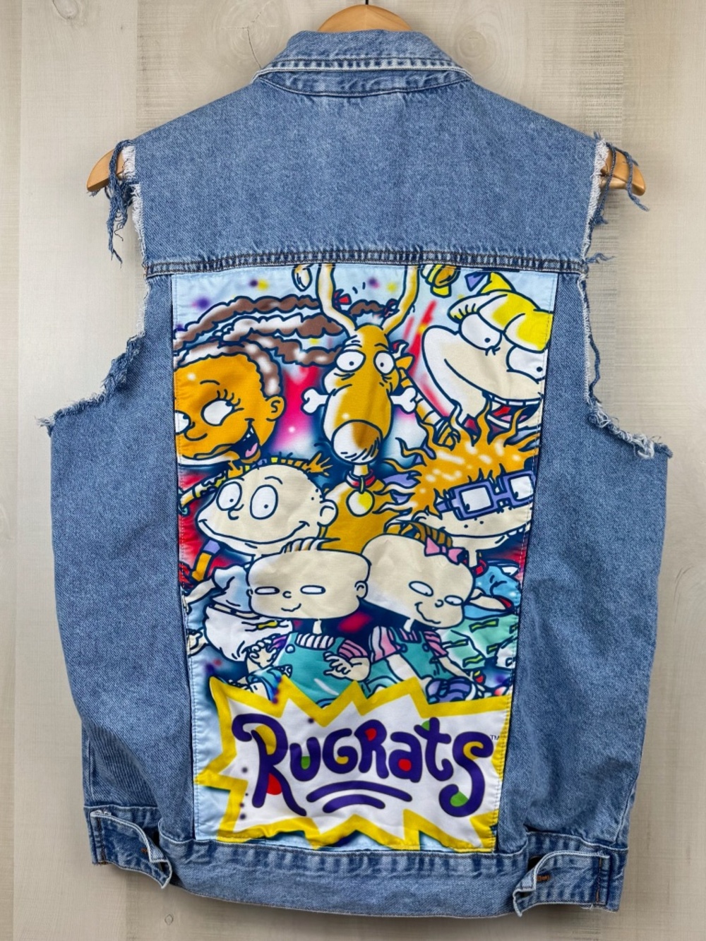 Nickelodeon Unisex Sleeveless Rugrats Jean Jacket Vest Medium Wash Denim Small